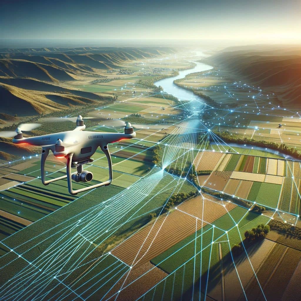 lidar mapping - 
image showcasing a drone surveying a landscape, focusing on its flight path over the varied terrain below. This illustrates the precision and strategic planning involved in drone surveying, highlighting the drone's ability to efficiently navigate and collect data over diverse environments.